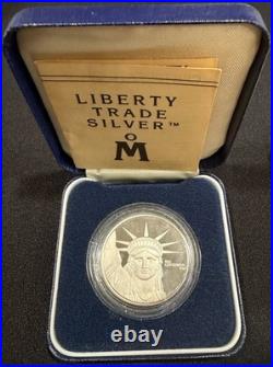1986 MTB Liberty Trade Silver 1 Oz. 9999 Proof Mexican Mint COA Original Box