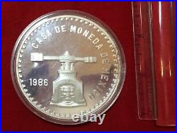 1986 Mexico 5 Troy oz. 999 Silver Proof Commemorative Coin in Wood Box & COA