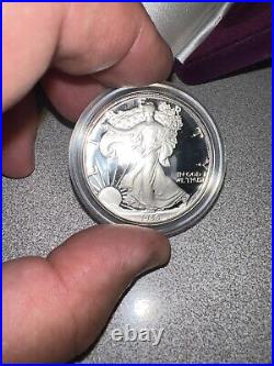 1986 S 1 oz American Silver Eagle Proof. 999 Silver Dollar With Box & COA