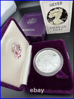 1986-S Proof $1 American Silver Eagle Box, OGP & COA