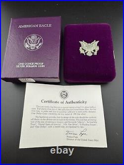 1986-S Proof $1 American Silver Eagle Box, OGP & COA