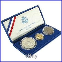 1986 US Statue of Liberty 3-Coin Commemorative BU Set Gold & Silver Proof In Box