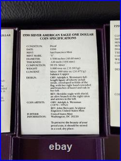 1987-1991 S U. S. MINT AMERICAN EAGLE 1oz SILVER PROOF $1 DOLLAR COIN Box/COA LOT