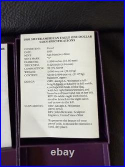 1987-1991 S U. S. MINT AMERICAN EAGLE 1oz SILVER PROOF $1 DOLLAR COIN Box/COA LOT
