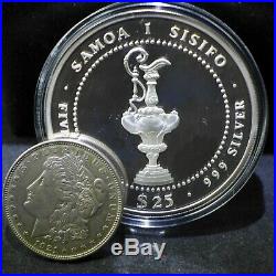 1987 $25 WESTERN SAMOA 5 oz. 999 Silver America's Cup Proof withBox & COA