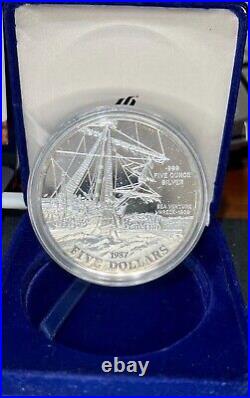 1987 Bermuda 5 oz Silver Sea Venture Wreck Proof Coin With Original Box