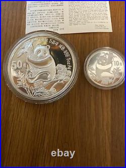 1987 China 2-Coin Silver Panda Proof Set (withBox and COA) 5oz & 1oz Coin