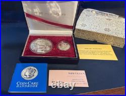 1987 China 6 Oz. Panda. 999 Silver Proof Two Coin Set withBox + COA