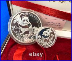 1987 China 6 Oz. Panda. 999 Silver Proof Two Coin Set withBox + COA