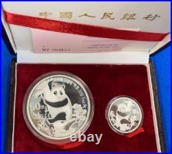 1987 China 6 Oz. Panda. 999 Silver Proof Two Coin Set withBox + COA