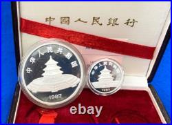 1987 China 6 Oz. Panda. 999 Silver Proof Two Coin Set withBox + COA