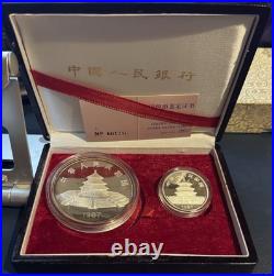 1987 China 6 Oz. Panda. 999 Silver Proof Two Coin Set withBox + COA