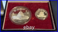 1987 China 6 Oz. Panda. 999 Silver Proof Two Coin Set withBox + COA