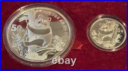 1987 China 6 Oz. Panda. 999 Silver Proof Two Coin Set withBox + COA