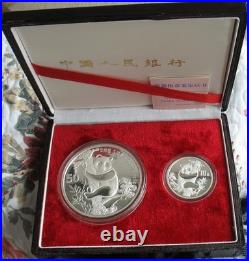 1987 China Panda Two Coin Silver Proof Set 1oz & 5oz 10 & 50 Yuan BOX+COA