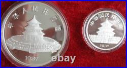 1987 China Panda Two Coin Silver Proof Set 1oz & 5oz 10 & 50 Yuan BOX+COA