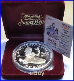 1987 Disney Snow White 50th Anniversary 5oz Silver Proof Coin withBox and COA #M3