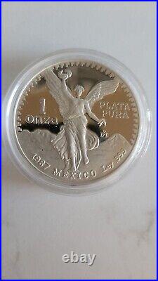 1987 Mexico 1 oz Silver Libertad Proof Bullion Coin with original Mint BOX & COA
