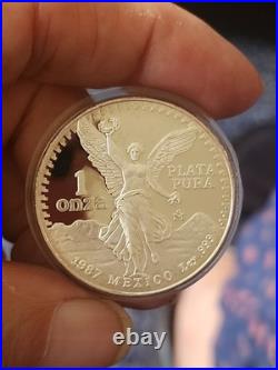 1987 Mexico Proof Libertad 0.999 Silver, Original Box & Coa Ready