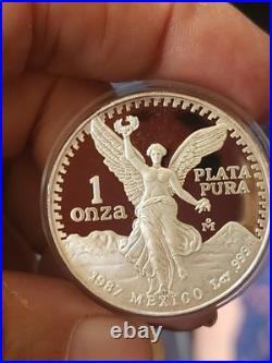 1987 Mexico Proof Libertad 0.999 Silver, Original Box & Coa Ready