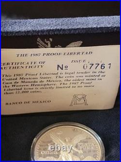 1987 Mexico Proof Libertad 0.999 Silver, Original Box & Coa Ready