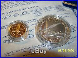1987 S 2 COIN US CONSTITUTION PROOF SET. 24 OZ GOLD $5 SILVER $1 WithCOA & BOX