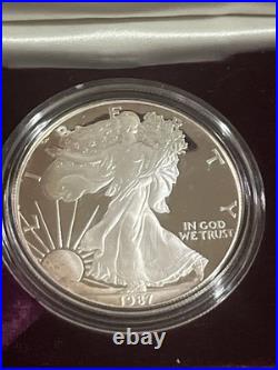 1987 S American Silver Eagle One Dollar DCAM Proof Coin with Mint Box & COA