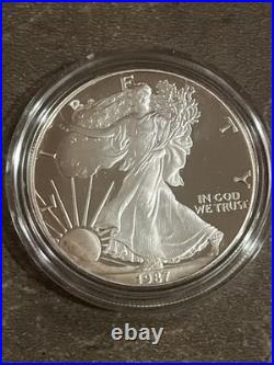 1987 S American Silver Eagle One Dollar DCAM Proof Coin with Mint Box & COA