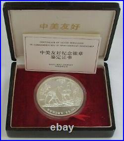 1987 Silver China 5 Oz Proof Sino-american Friendship Box / Coa