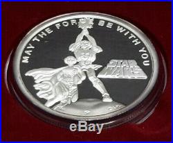 1987 Star Wars 5 Ounce Proof. 999 Fine Silver Coin in Presentation Box- RARE