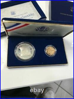 1987 W $5 Gold & $1 Silver 2 Coin Proof Set Constitution BOX & COA