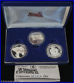 1988-90 Wyoming Centennial 1 oz Silver Proof Commem 3pc Medal Set with Box & COA 1988-90 Wyoming Centennial 1 oz Silver Proof Commem 3pc Medal Set with Box & COA