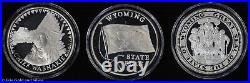 1988-90 Wyoming Centennial 1 oz Silver Proof Commem 3pc Medal Set with Box & COA