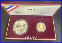 1988 Olympic 2-Coin Proof Set $5 Gold & Silver $1 Dollar! US Mint Box & COA