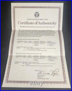 1988 Olympic 2-Coin Proof Set $5 Gold & Silver $1 Dollar! US Mint Box & COA