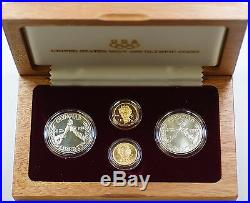1988 Proof & UNC Olympic Commem 4 Coin Gold & Silver Set with Box, Case and COA