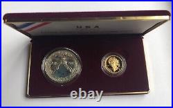 1988 US Olympic $5 GOLD Dollar and Proof Silver Dollar Coin Set With Box & COA