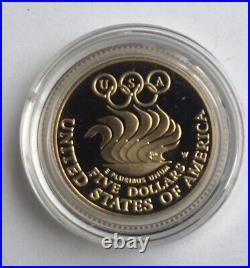 1988 US Olympic $5 GOLD Dollar and Proof Silver Dollar Coin Set With Box & COA