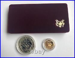 1988 US Olympic $5 GOLD Dollar and Proof Silver Dollar Coin Set With Box & COA
