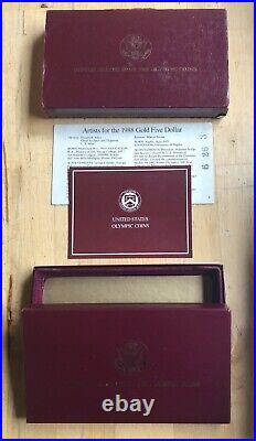 1988 US Olympic $5 GOLD Dollar and Proof Silver Dollar Coin Set With Box & COA