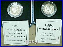 1989-1996 Great Britain UK £1 Silver 925 Proof Coin Lot of 8 with Box and COA