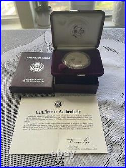 1989 American Eagle One Ounce Proof Silver Bullion Coin withOrig. Case & Box COA