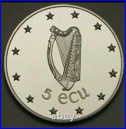 1990 Ireland 5 Ecu Silver Proof coin RARE 20k Minted BOX & COA? 2