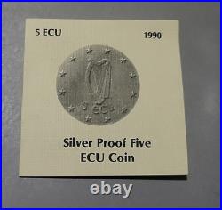 1990 Ireland 5 Ecu Silver Proof coin RARE 20k Minted BOX & COA? 2