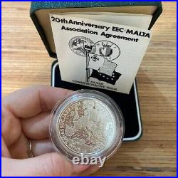 1990 Malta 20th Anniversary EEC LM 5 Silver Proof Coin Box & Certificate