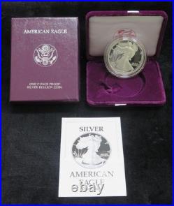 1990-S American Silver Eagle Proof 1 Ounce of Silver With Box and Coin