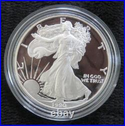 1990-S American Silver Eagle Proof 1 Ounce of Silver With Box and Coin