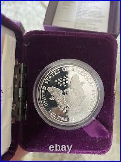 1990 S American Silver Eagle Proof Silver Dollar with Box/COA