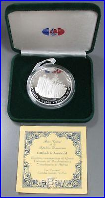 1990 Silver Dominican Republic Proof 100 Pesos 5 Oz Coin 1,000 Minted Box & Coa