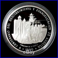 1990 Silver Dominican Republic Proof 100 Pesos 5 Oz Coin 1,000 Minted Box & Coa